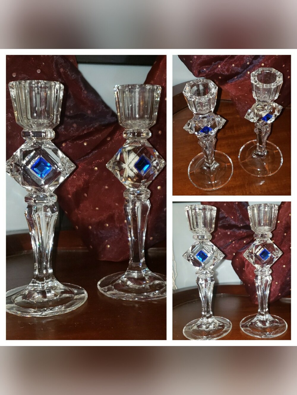 Crystal Blue Accent Candle Holders - Elegant Home Accents